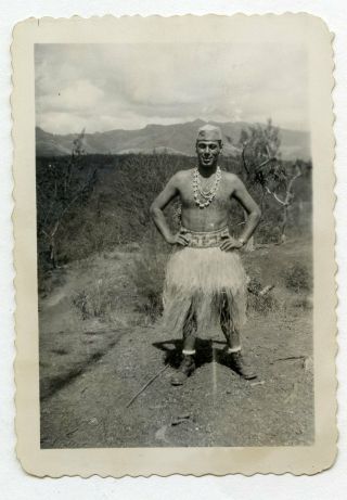 9 Vintage Photo Hula Soldier Boy Muscle Man Beach Snapshot Gay
