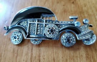 Vintage Marcasite,  Onyx And Blue Topaz Automobile (car) Pin/brooch,  Marked 925