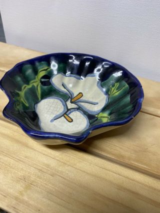 Mexico Talavera Shell Shaped Soap Dish Hand Painted With Flowers