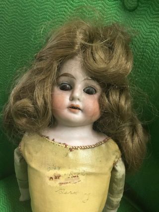 Antique Heubach Bisque Doll 16” Open Mouth Brown Eyes Scary Doll