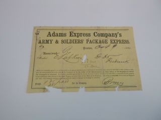 Civil War Adams Express Soldiers Shipment Receipt Oct.  9,  1862 - Soldier Lufkin