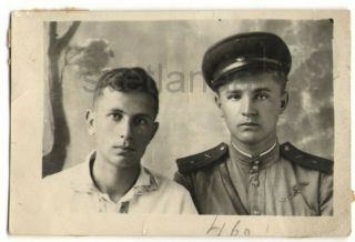 1946 Two Friends Couple Handsome Young Men Guys Boys Soviet Army Vintage Photo