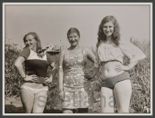 Beach Three Pretty Women Underwear Ladies Long Hair Vintage Ussr Photo