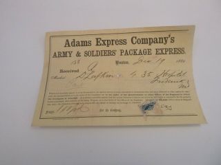 Civil War Adams Express Soldiers Shipment Receipt Dec.  12 1862