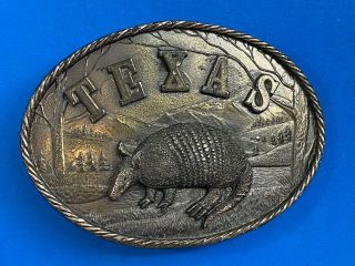 Vintage Texas Armadillo Tx State Belt Buckle By The Great American Buckle Co