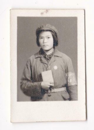 Cute Red Guards Girl Photo Armband Badge Book 1967 China Cultural Revolution