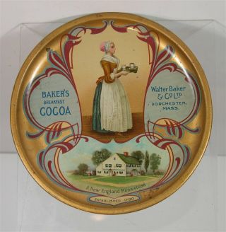 Ca1905 Walter Baker Chocolate Co Tin Lithograph Tip Tray Breakfast Cocoa Tray