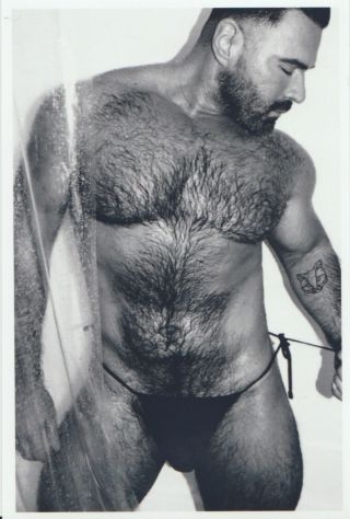 Thick Beefy Hairy Chest G - String Male N Shower Bear Gay Interest B&w 4x6 Photo