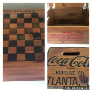1950’s Coca - Cola Wooden Box Crate With Checker Board Top,  Atlanta Ga.