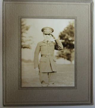 Vintage Photo Young Boy In Military School Uniform And Hat Saluting