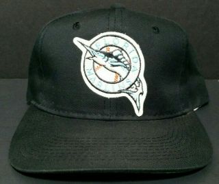 Vintage 90s Florida Marlins Mlb Snapback Hat Cap Black Vtg Logo Adjustable