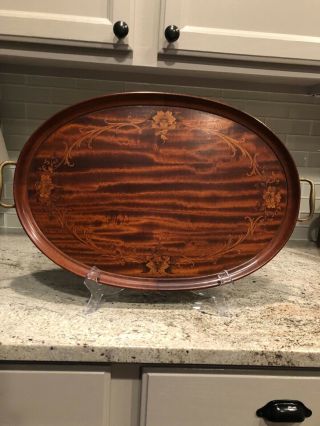 Vintage Inlay Wood Oval Serving Tray