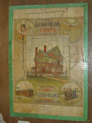 Sherwin Williams Advertising 2 Sided Wood Puzzle Clemens Map Of Illinois 1880 