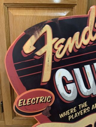 Fender Guitar Shop Sign Electric Metal Vintage Style Pick Guard String Large 2
