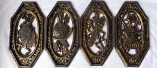 4 Vintage Homco Spanish Gothic Medieval Wall Plaques Armor Coat Of Arms