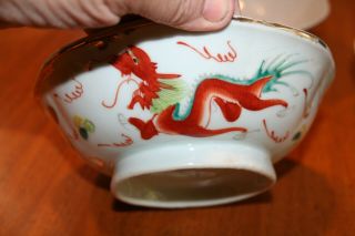 Vintage Set Of 3 Chinese Dragon & Phoenix Soup Rice Bowl