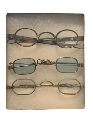 Set Of 3 Eyeglasses / Spectacles Antebellum / Cw Period 1820’s - 1860’s