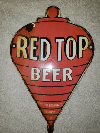 Vintage Red Top Beer Porcelain Sign Pump Plate Gas Oil