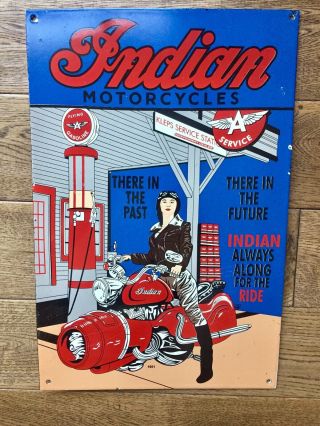 Large Indian Motorcycle Flying A Gas Porcelain Gas Station Sign 18”x12”