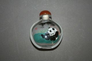 Vintage Chinese Panda Reverse Painted Glass Perfume Snuff Bottle With Stopper