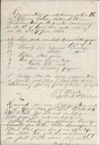 2 Union Civil War Hand Written Forms & Receipt,  John Nilson,  25th Indiana Vols.