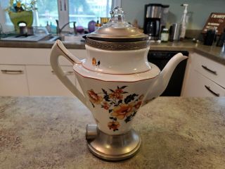 Vintage Royal Rochester Porcelain Floral 11 " Percolator Coffee Pot No Cord