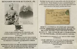 Civil War Confederate Colonel 4th Sc Cavalry General Signed Document Cover Seces