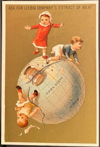 Liebig Extract Of Meat Trade Card Children & Jar Of Liebig’s Fly On World Globe
