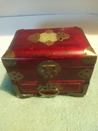 Wood & Brass Jewelry Box With Nephrite Jade Insert