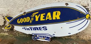 Vintage " Goodyear 1 In Tires Double Sided Porcelain Enamel Sign 20 " X9 "