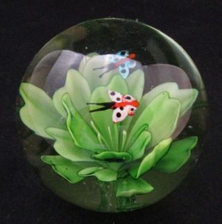 Vintage Butterflies And Flower Glass 3.  1/2 " Paperweight