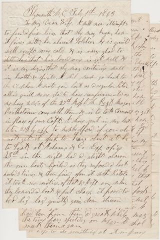 1863 Civil War Soldier Letter - Plymouth Nc - 3rd Mass Militia Great Content