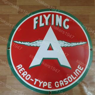 Flying Aero Gasoline Porcelain Enamel Sign 30 Inches Round