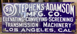 Stephens - Adamson Mfg.  Co.  Los Angeles California (1901) 12” x 5” Enamel AD Sign 2