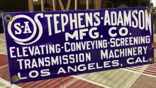 Stephens - Adamson Mfg.  Co.  Los Angeles California (1901) 12” x 5” Enamel AD Sign 3