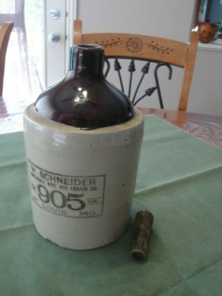 W.  Schneider Wine & Liquor Co.  905 St Louis,  Mo 1/2 Gal Stoneware Jug
