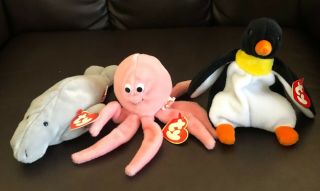 Vintage Ty 3rd Gen Beanie Babies Manny / Inky / Waddle (set Of 3)