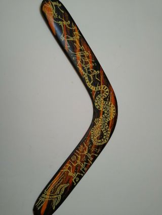 Tribal Wood Boomerang Hand Painted Of The Snake Eater.