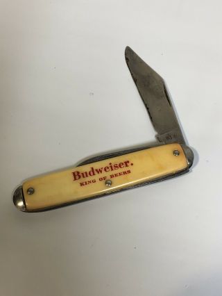 Bud Budweiser King Of Beers Pocket Knife Vtg Single Blade Usa Folding Advertise