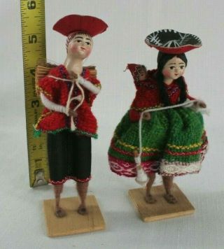 Vintage Peru Peruvian Folk Art Handmade Dolls and Alpaca Llama 5 1/2 