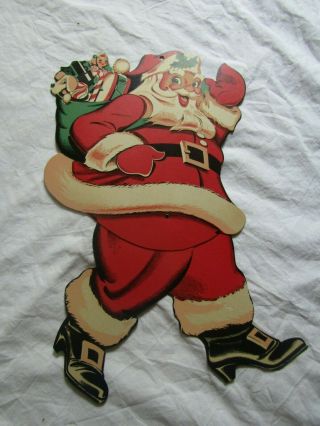 Vintage Christmas Cardboard Die Cut Decoration Santa Claus Jointed Made In Usa