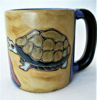 Mara Mexico 16oz Sea Turtles Coffee Mug Art Pottery Stoneware Heavy Embossed