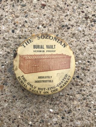 Vintage Advertising Celluloid Tape Measure Sozonian Burial Vault Co.  Funeral