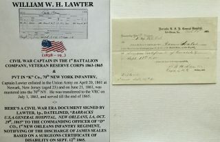 Civil War Lt 1st Orleans Infantry La Hospital Discharge Document Signed 1865