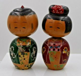 Vintage Hand Painted Japanese Kokeshi Wooden Doll 6 " (15.  2 Cm) Pair