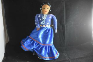 Vintage Navajo Tourist Doll,  circa 40 yrs old.  Blue velveteen Dress,  turquoise 2