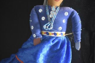 Vintage Navajo Tourist Doll,  circa 40 yrs old.  Blue velveteen Dress,  turquoise 3