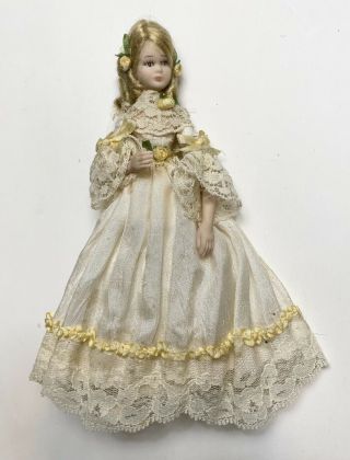 Vintage Liz Staryk Dollhouse Porcelain Lady Doll 5 1/2” Tall Broken Leg