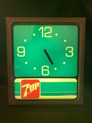 Vintage 7 - Up 7up Green Electric Custom Light Up Wall Clock Advertising 16x14