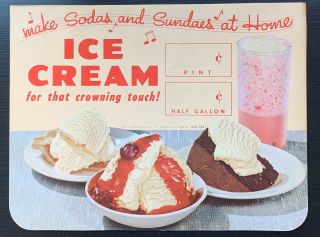 Vintage Gundlach Ice Cream Parlor Paper Sign 1950s Soda Shop